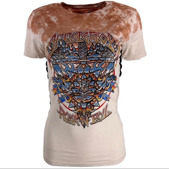 Affliction Women's T-Shirt Firerthorn Rock Biker Tattoo - Picture 7 of 8